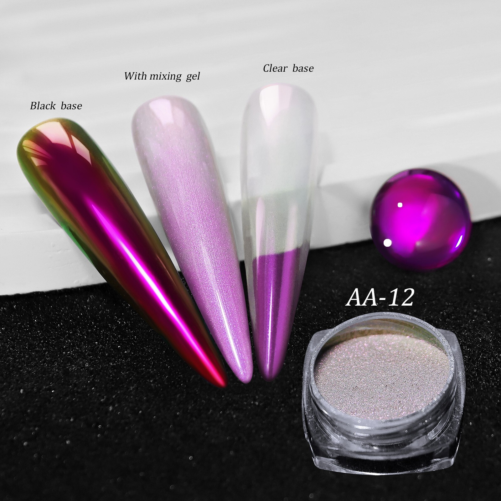 12 Jars Magic Mirror Nail Art Powder Chameleon Laser Nail Glitter for False Tips