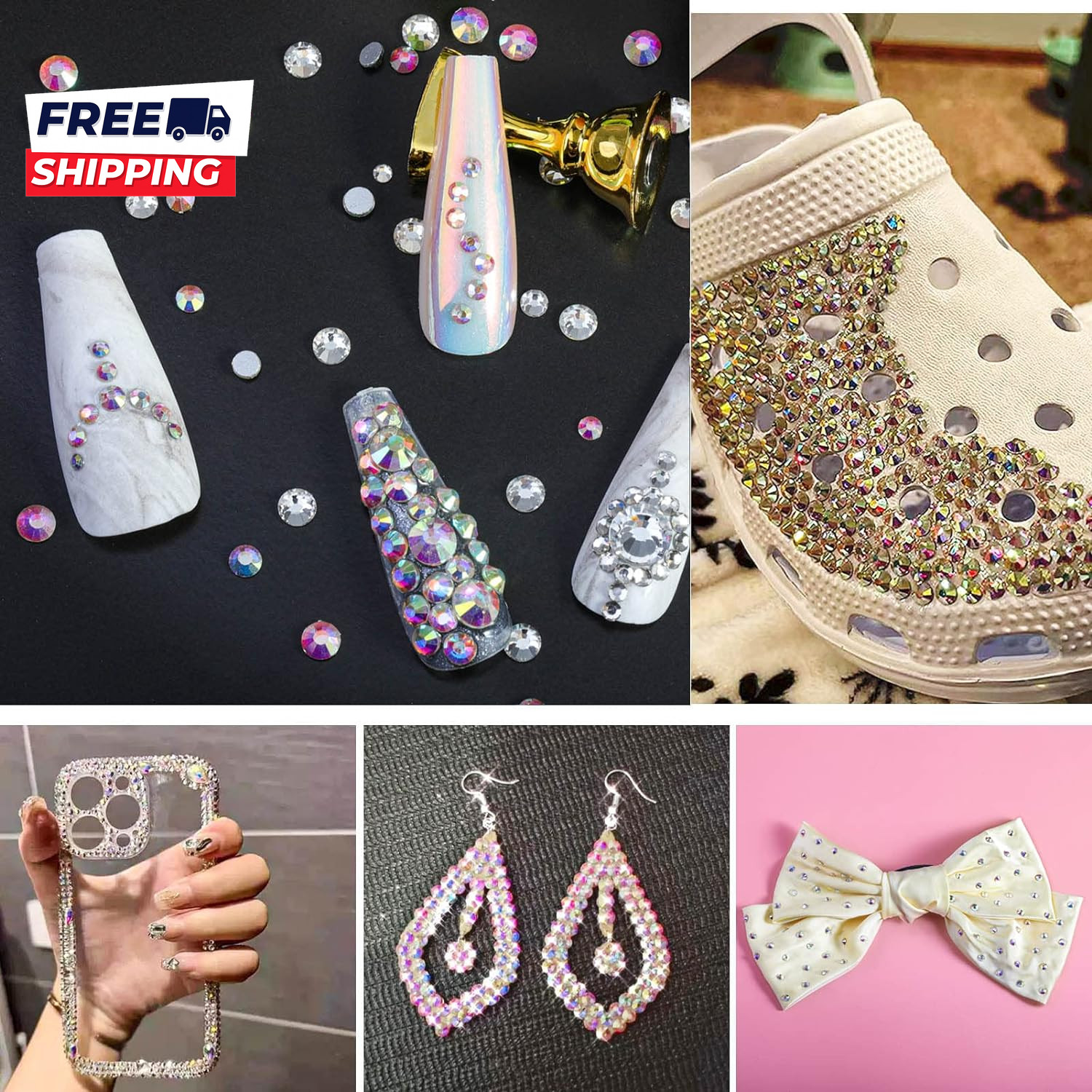 1440Pcs Flat Back Crystal Rhinestones round Gems for Nail Art and Craft Glue Fix