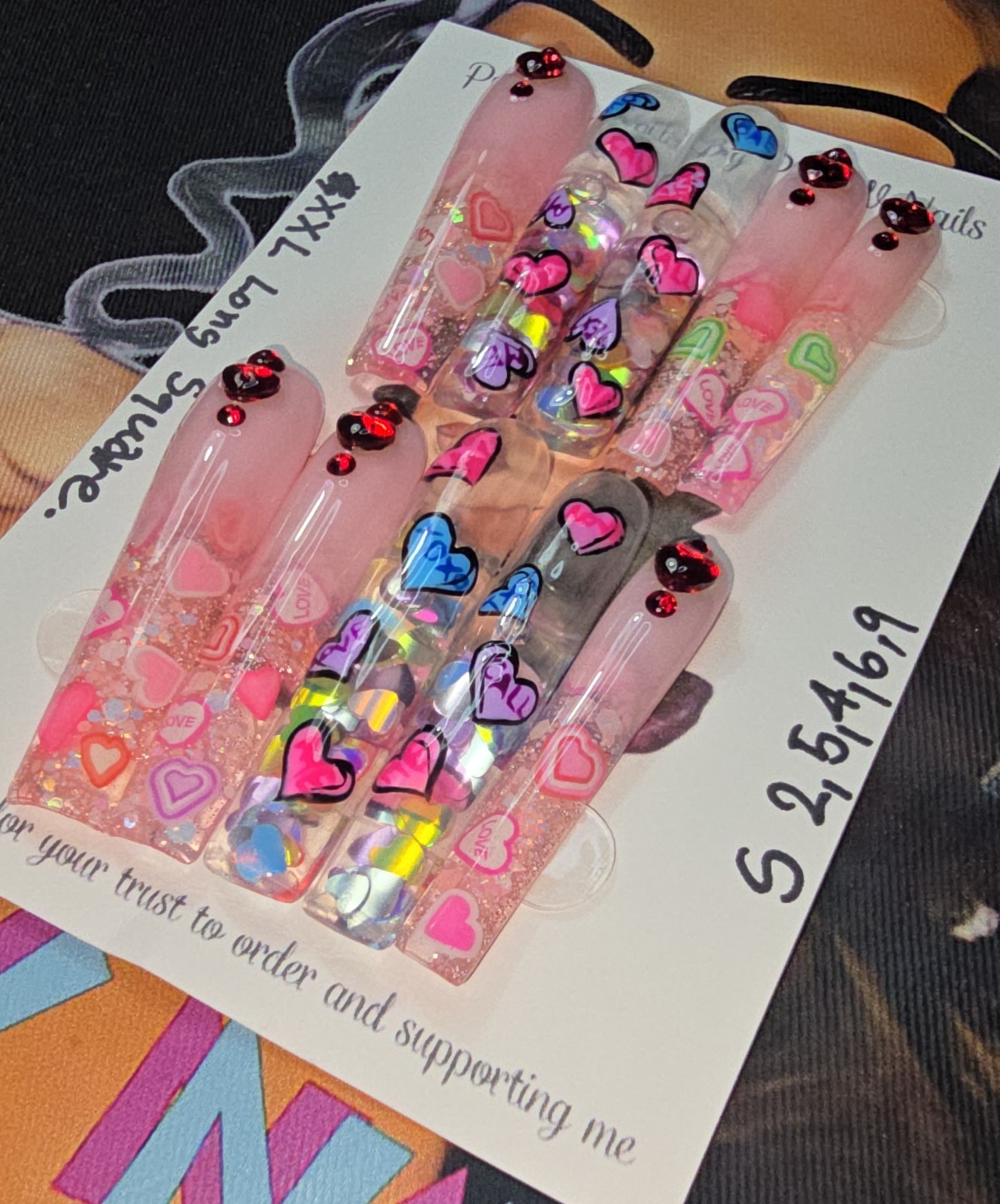 Handmade Gel Press On Nails,Aquarium Nails Small Size 2,5,4,6,9 XXL Long Square