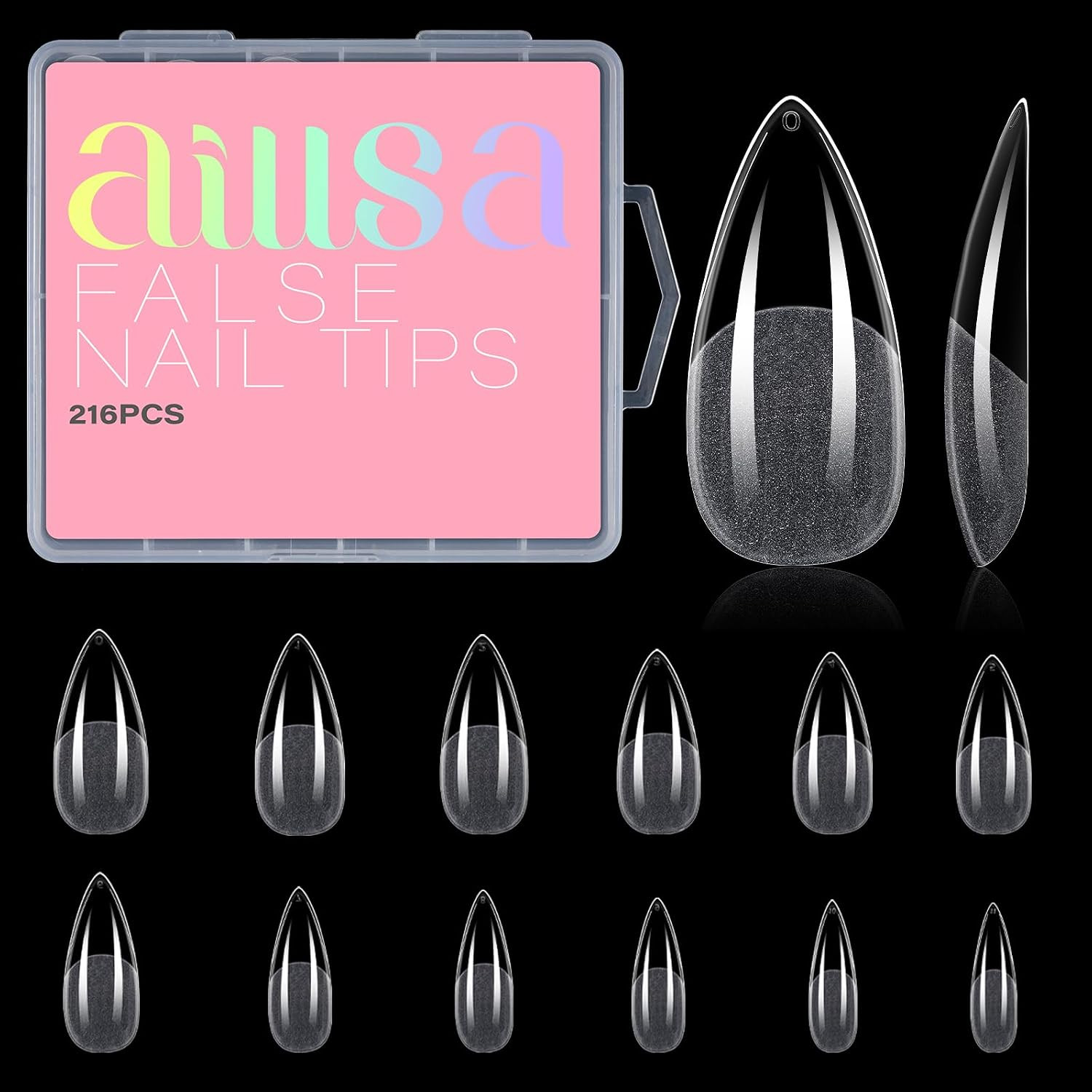 Long Almond Nail Tips Full Cover Clear Gelly Nails Tips Half Matte Acrylic Tips