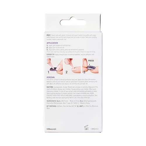 KISS Gel Fantasy Press On Nails, Nail glue 31 Piece Set, Fun & Jelly