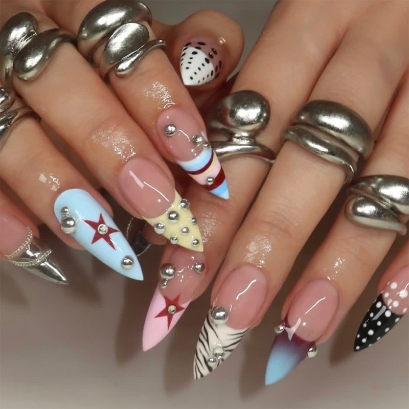 Mixed Pattern Press-On Nail Set 24 Pieces for Daily Party Wear Artificial Nail