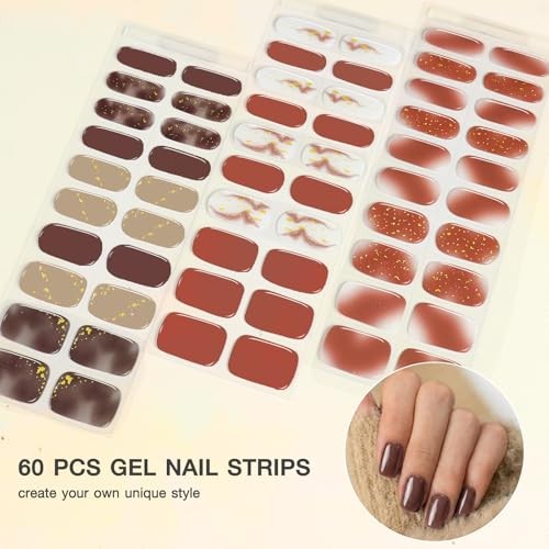 3pcs Semi Cured Gel Nail Strips Burgundy Red with Gold Gilded Burgundy