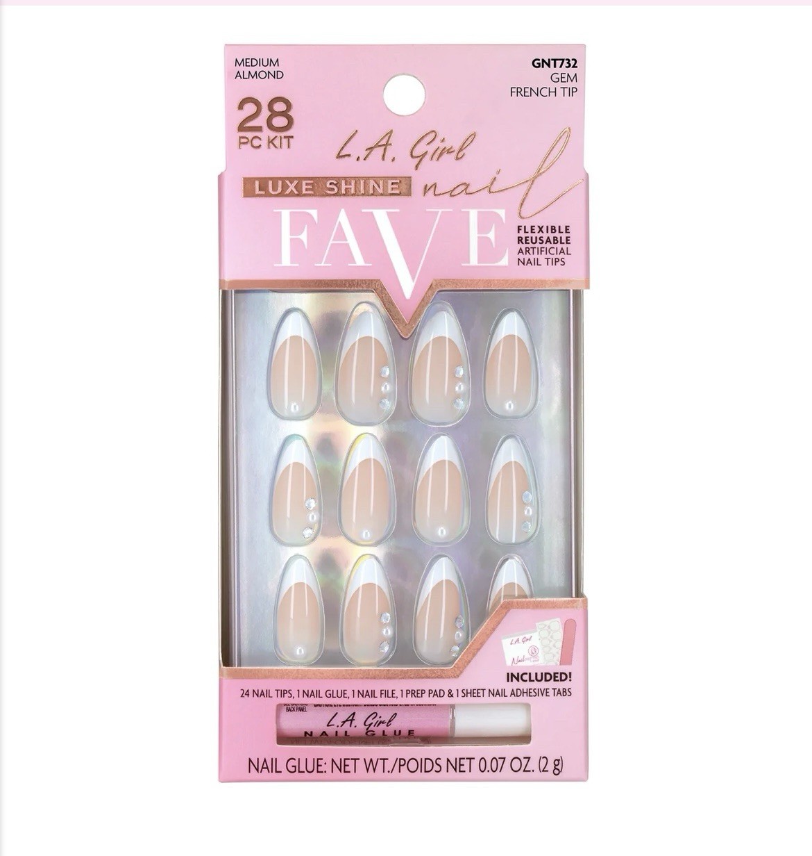 L.A. Girl Artificial Nails – Set Of 3 – French Tip, Mystic, Aquamarine – Almond