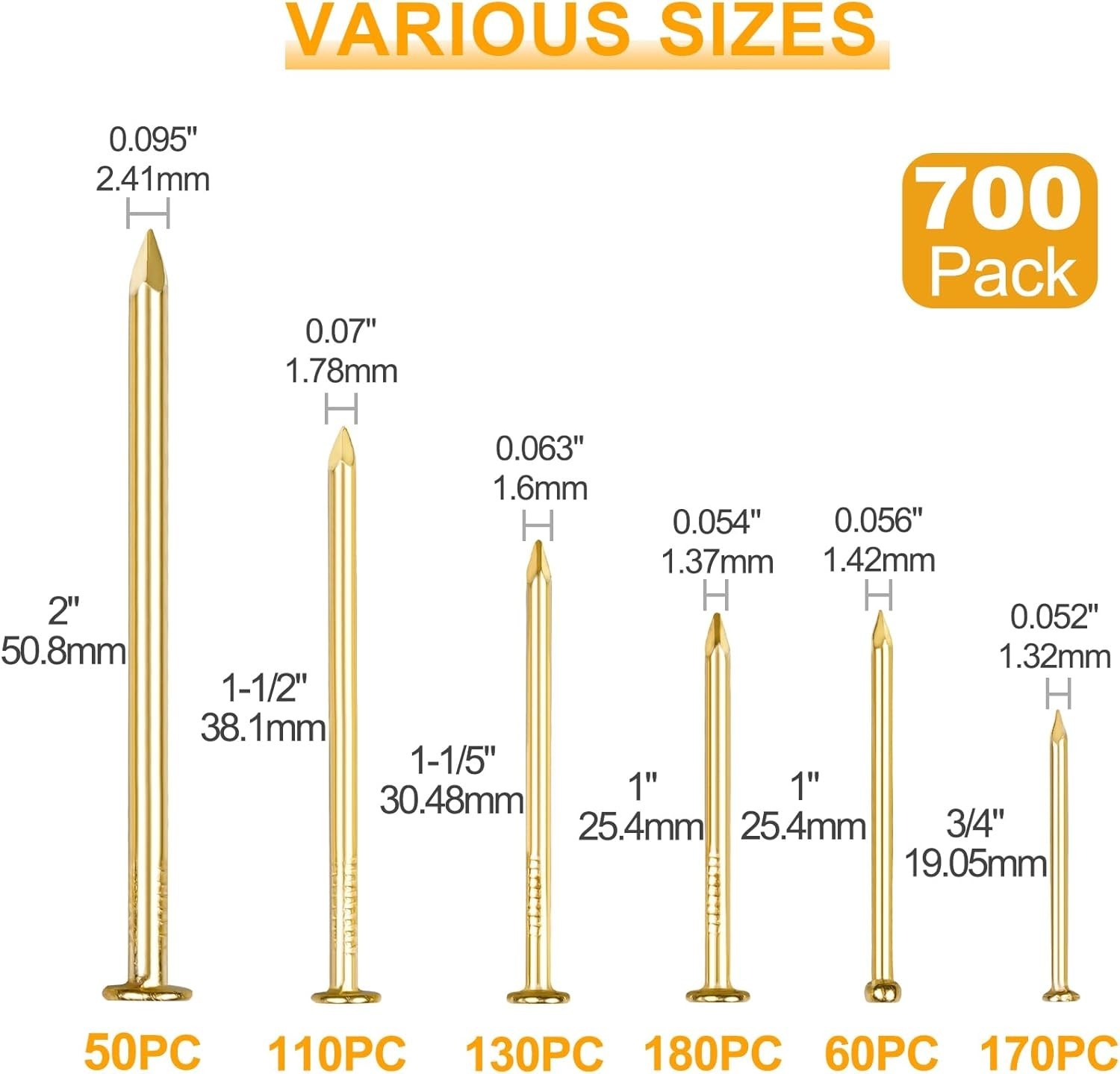 Elegant Gold Picture Hanging Nails Assortment Kit – 700 Pcs for Art Frames
