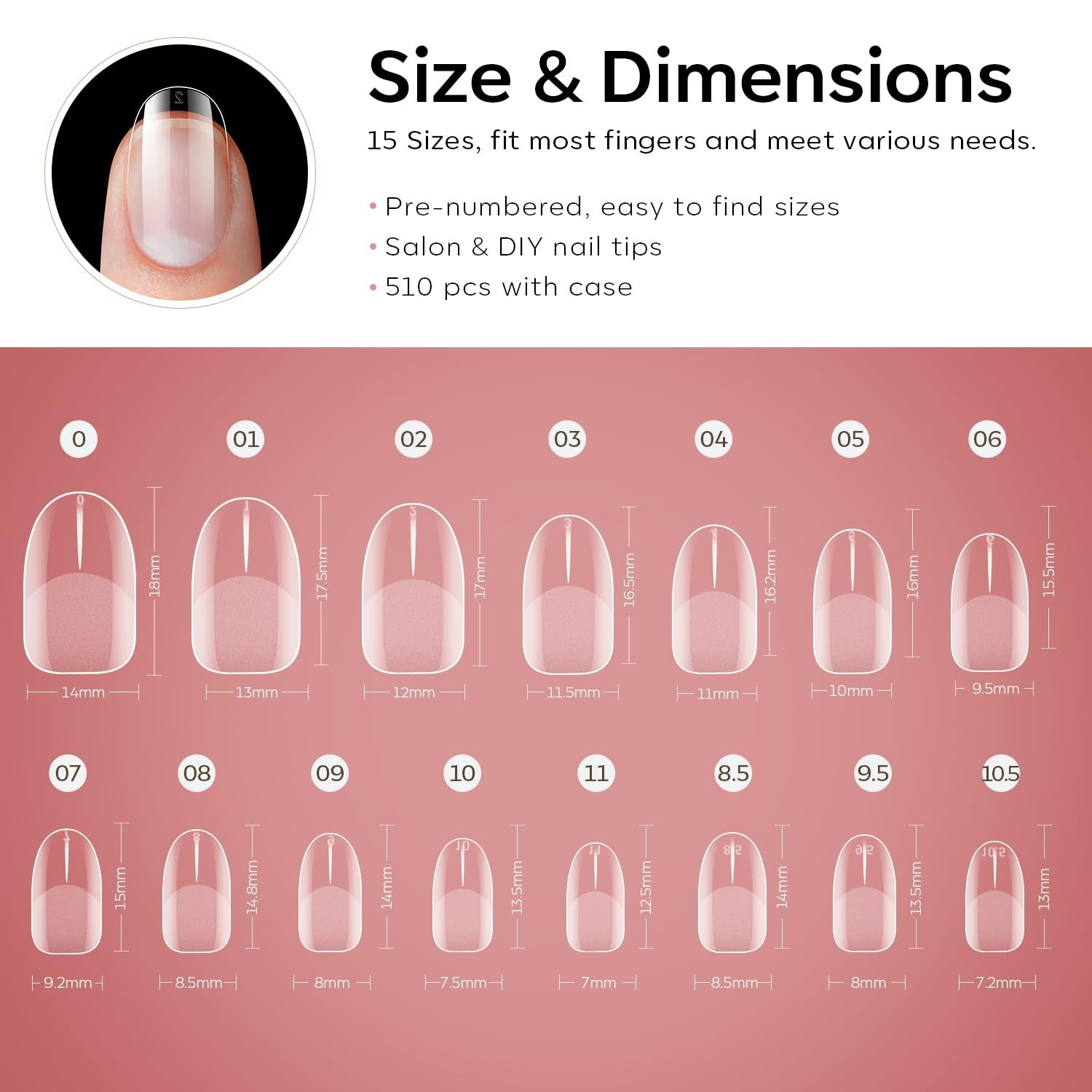 510Pcs Full Cover Nail Tips – Half Matte Round for Easy DIY Manicures