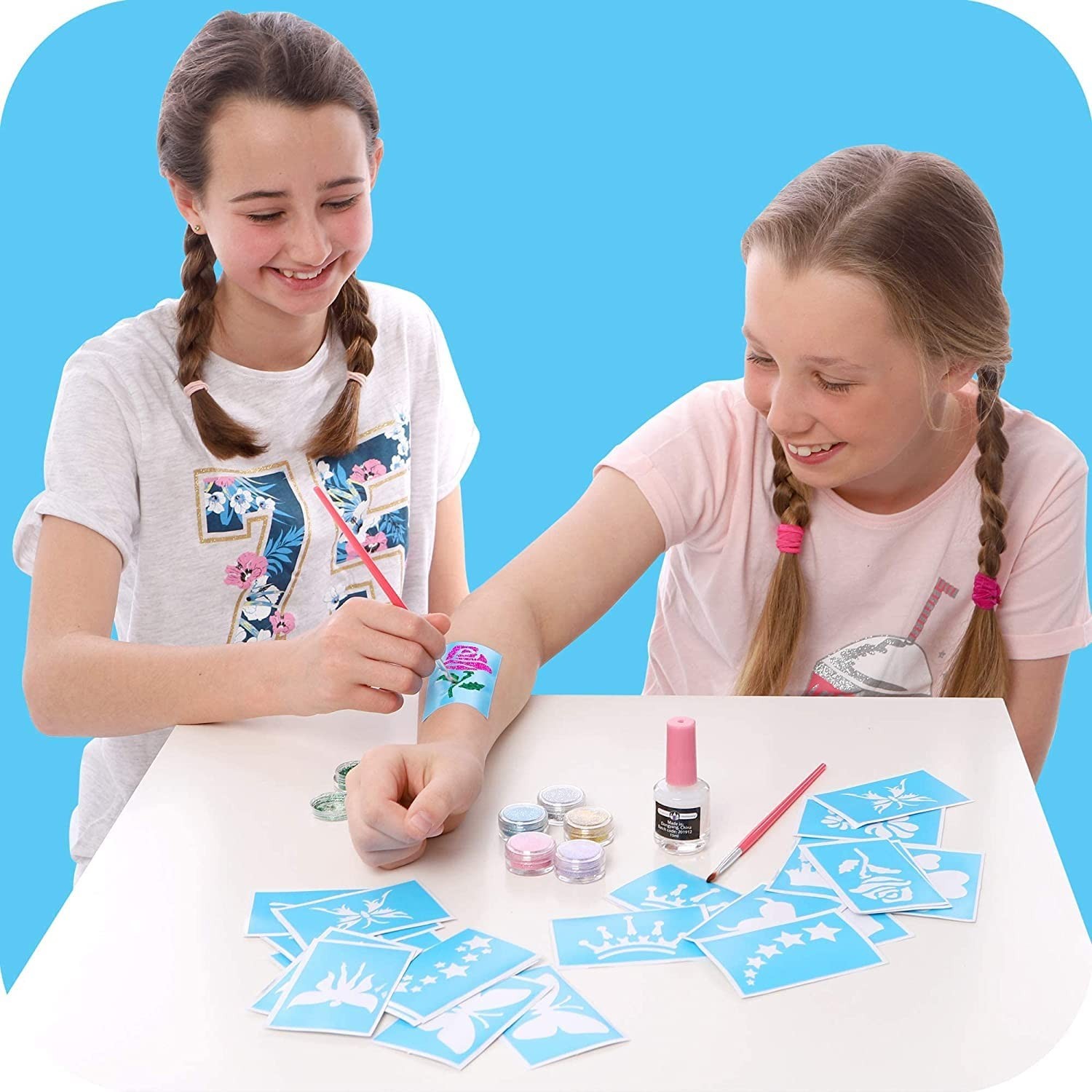 Glitter Tattoo Kit – 33-Piece Multicolor Set, Ages 3-8, 24 Stencils, 6 Color …