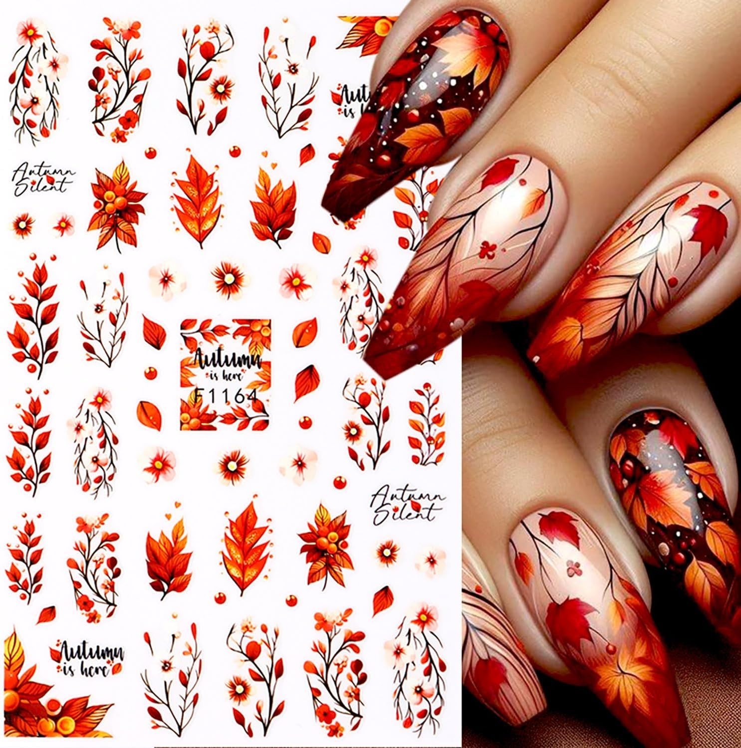 Fall Nail Stickers Maple Leaf Nail Decals 6PCS 3D Self-Adhesive Leaves Deer N…