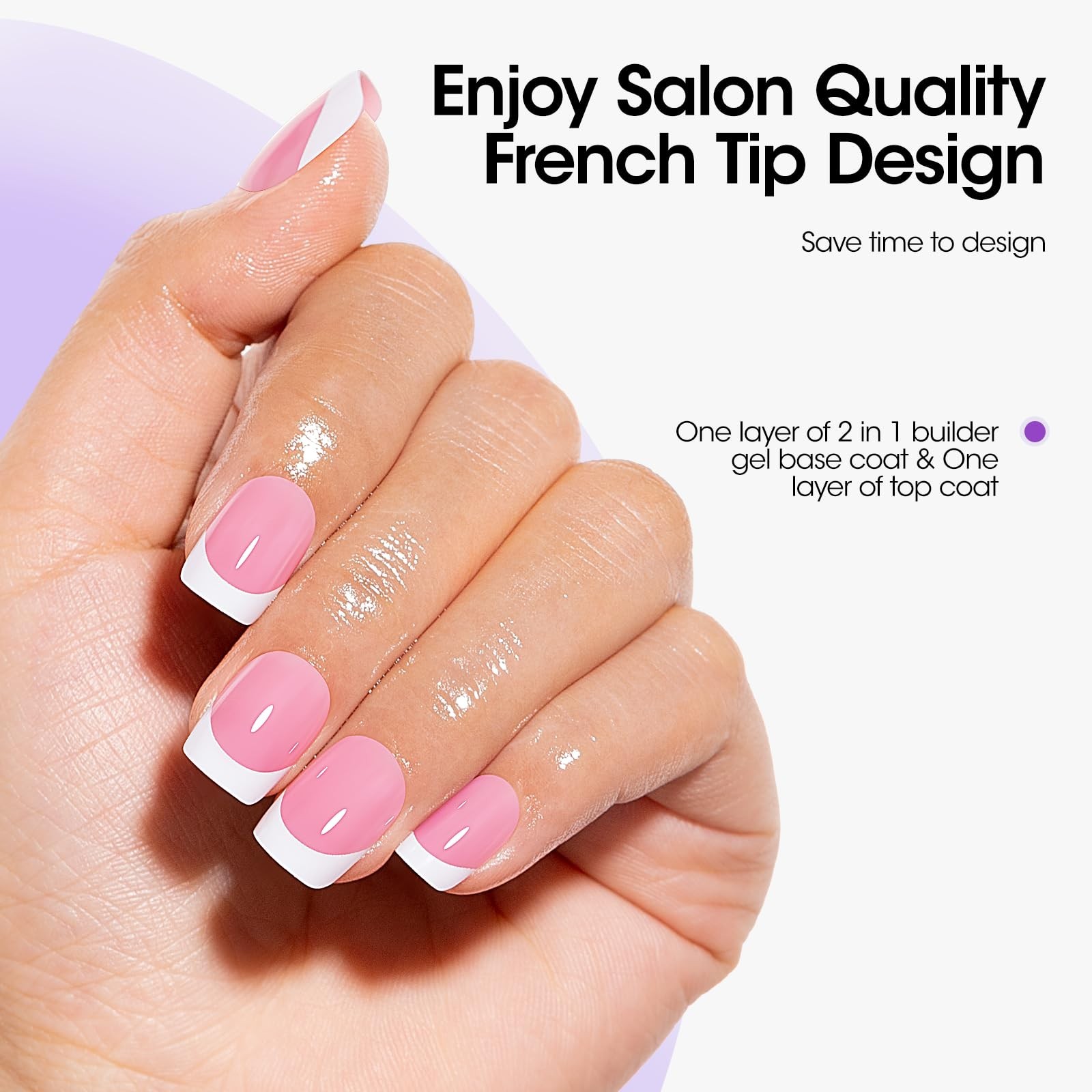 Pink French Tip Gel Nail Kit – 240PCS Short Square Press-On Nails, UV Lamp, Glue