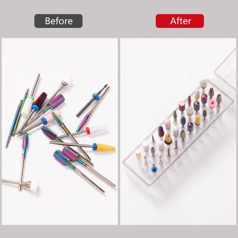 30/48 Holes Nail Art Drill Bits Storage Box Grinding Polish Head Bit Holder