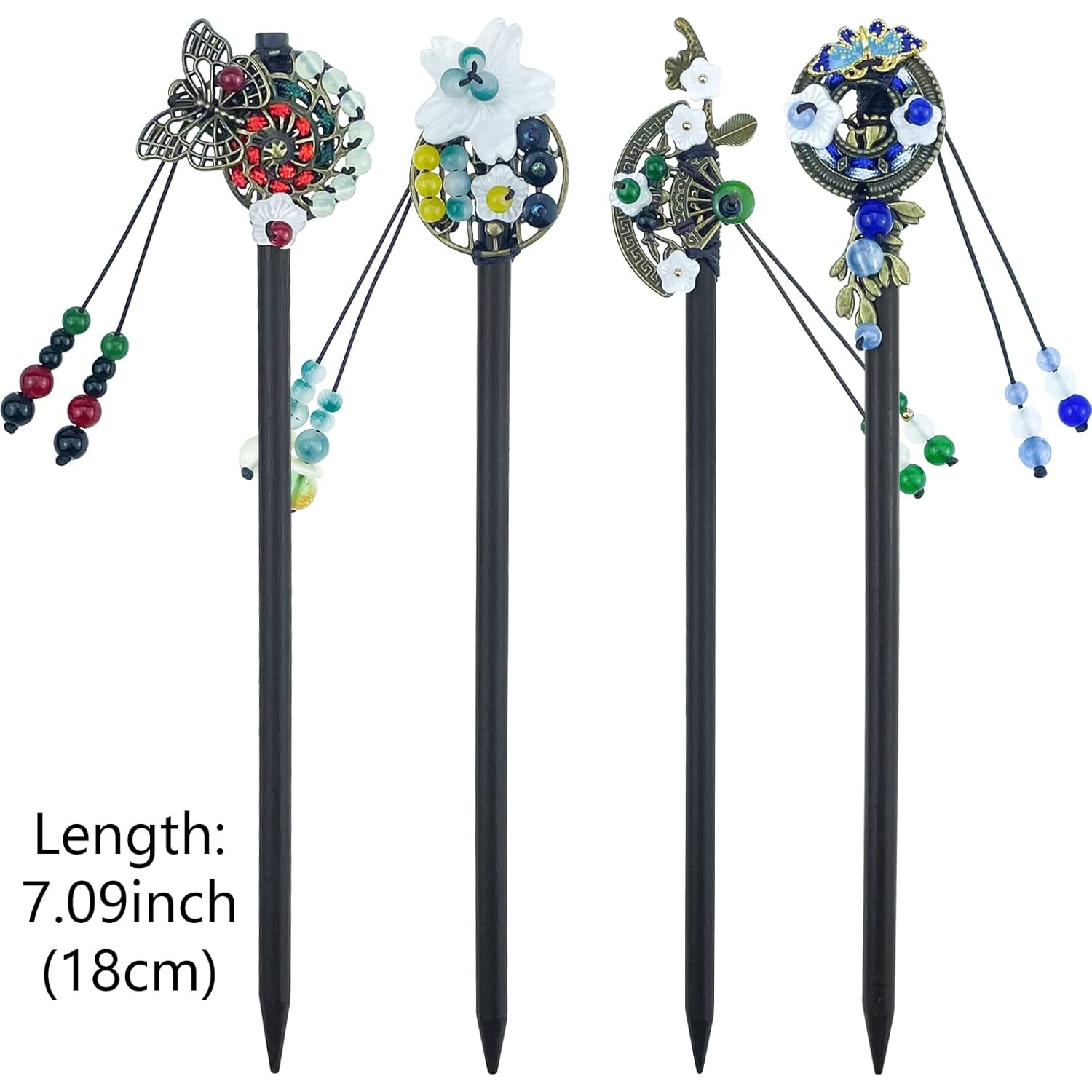 4 Pcs Japanese Chinese Hair Stick Retro Wooden Hairpin Butterfly Multicolor