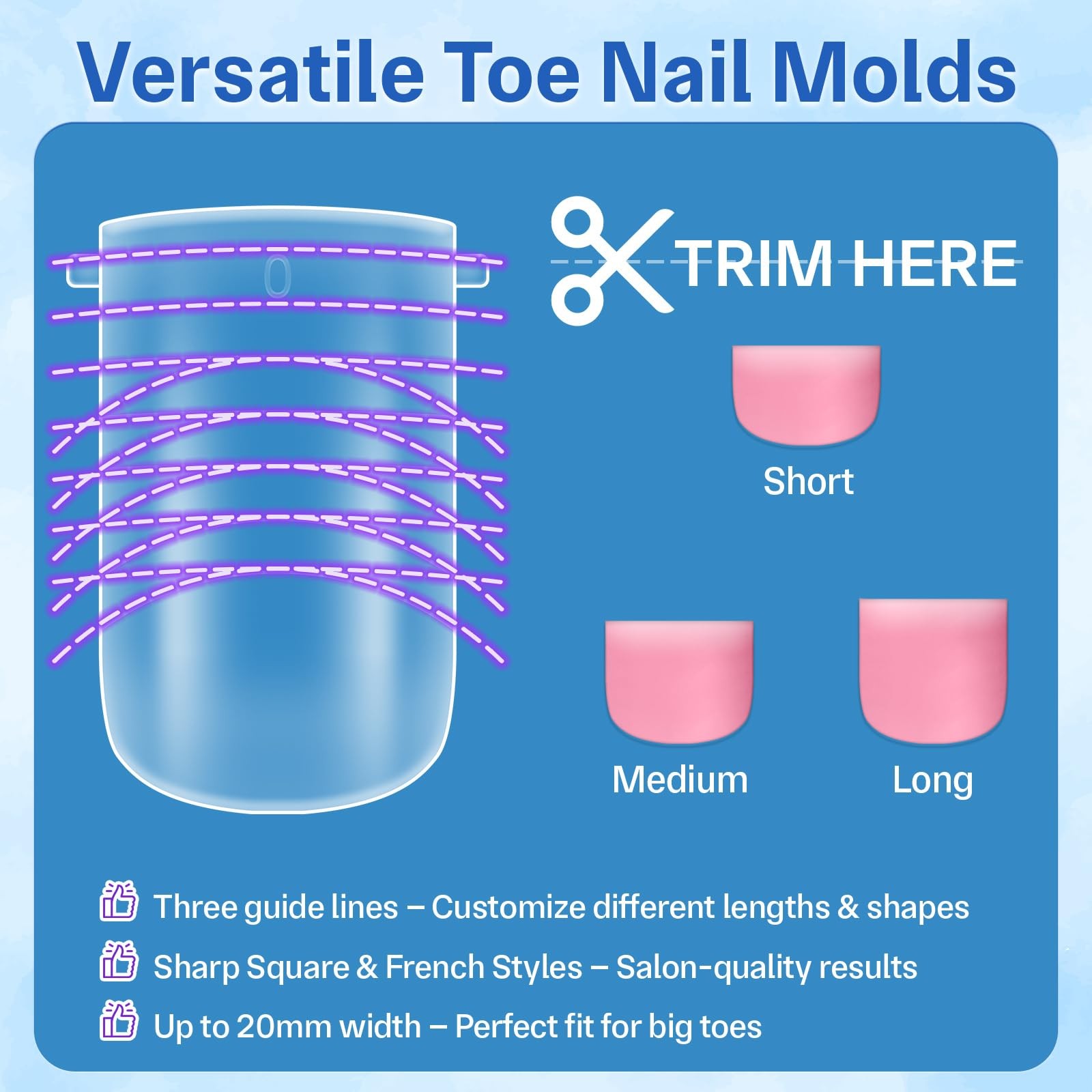 Straight Polygel Dual Clear Wide Toe Nail Forms for Poly Gel Extensions, Larg…