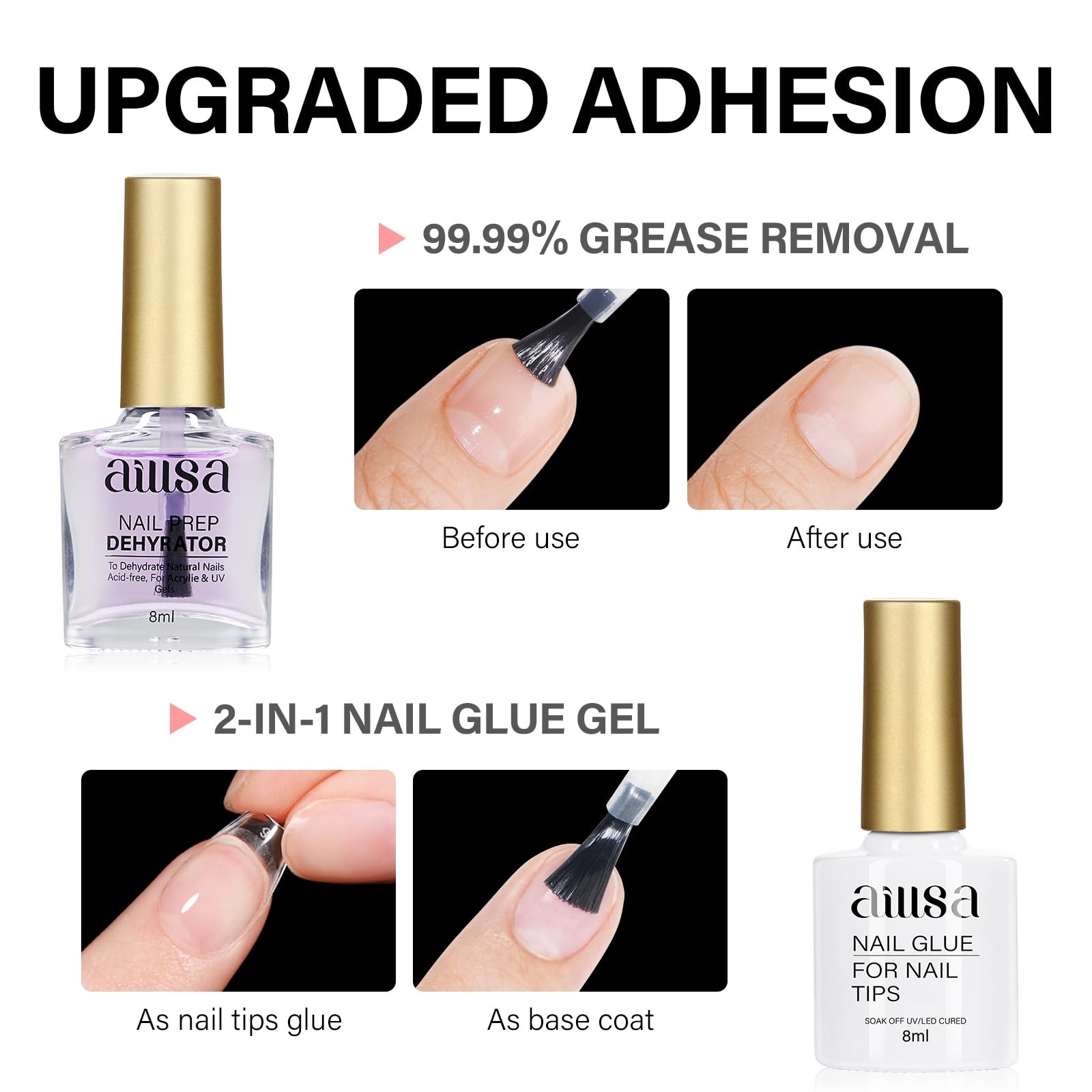 Gel Nail Kit Short Square Nail Tips 240pcs with 2 In 1 Nail Glue Base Coat an…