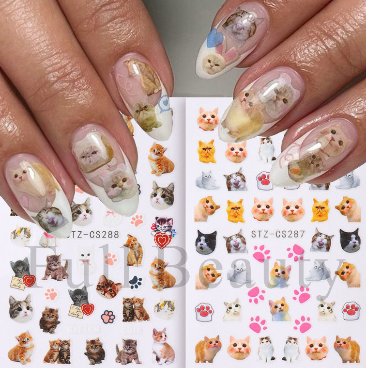 3 Sheets Cat Kitten Footprint Nail Stickers 3D Self-Adhesive Cartoon Animal NS2