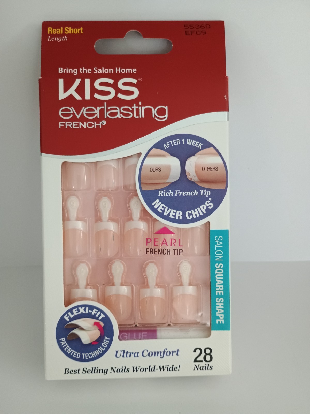 Kiss Everlasting French Glue-on Real Short Nails – String of Pearls (Pack of 1)