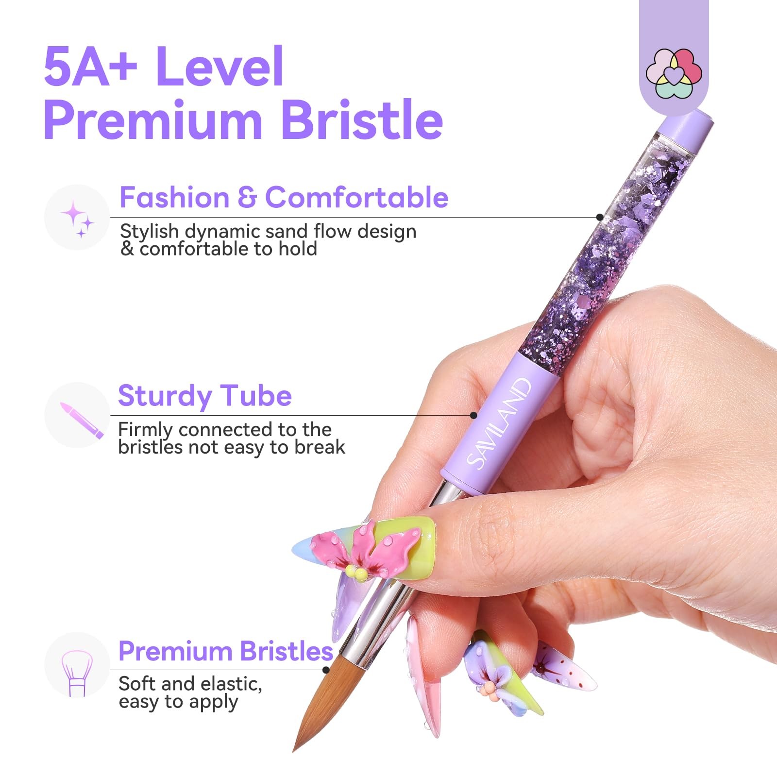SAVILAND Kolinsky Acrylic Nail Brush Size 6,10,14 with Brush Cleaner Purple | Pr