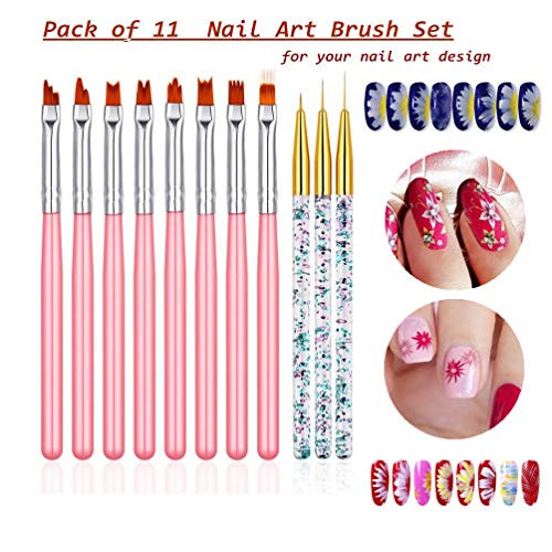 11 Pcs Nail Art Brush Set, UV Gel Painting Pen Nail Flower Painting Brush Gel