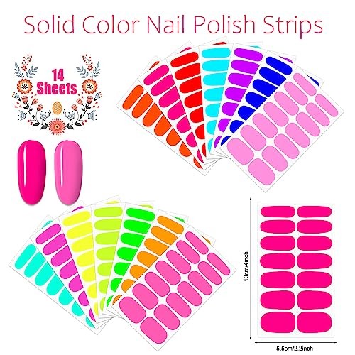 196 Pieces 14 Sheets Fluorescence Solid Fluorescence Solid Color Nail Wraps