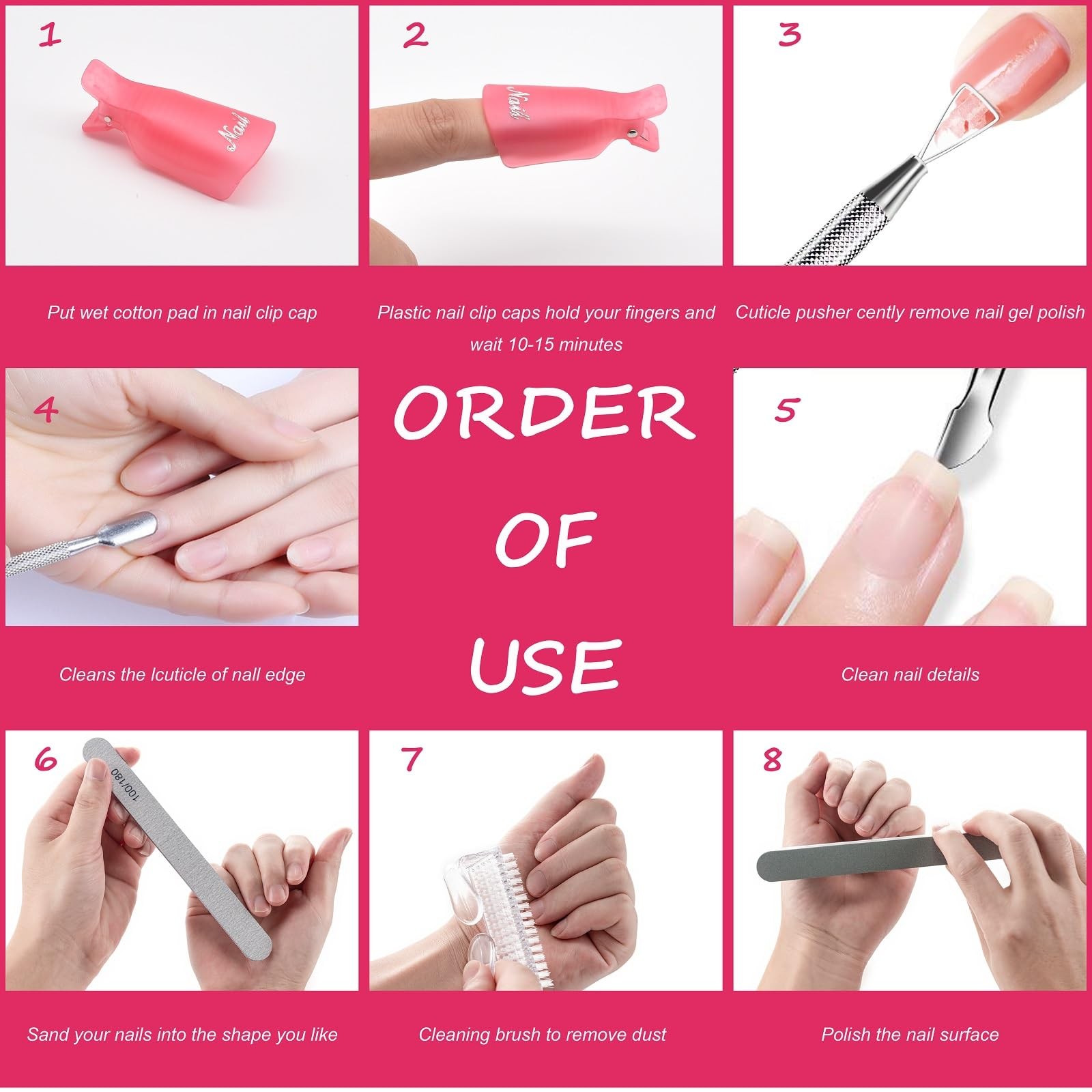 Gel Nail Polish Remover Tools Kit, with 10 Pcs Clips, 400 Lint Pink
