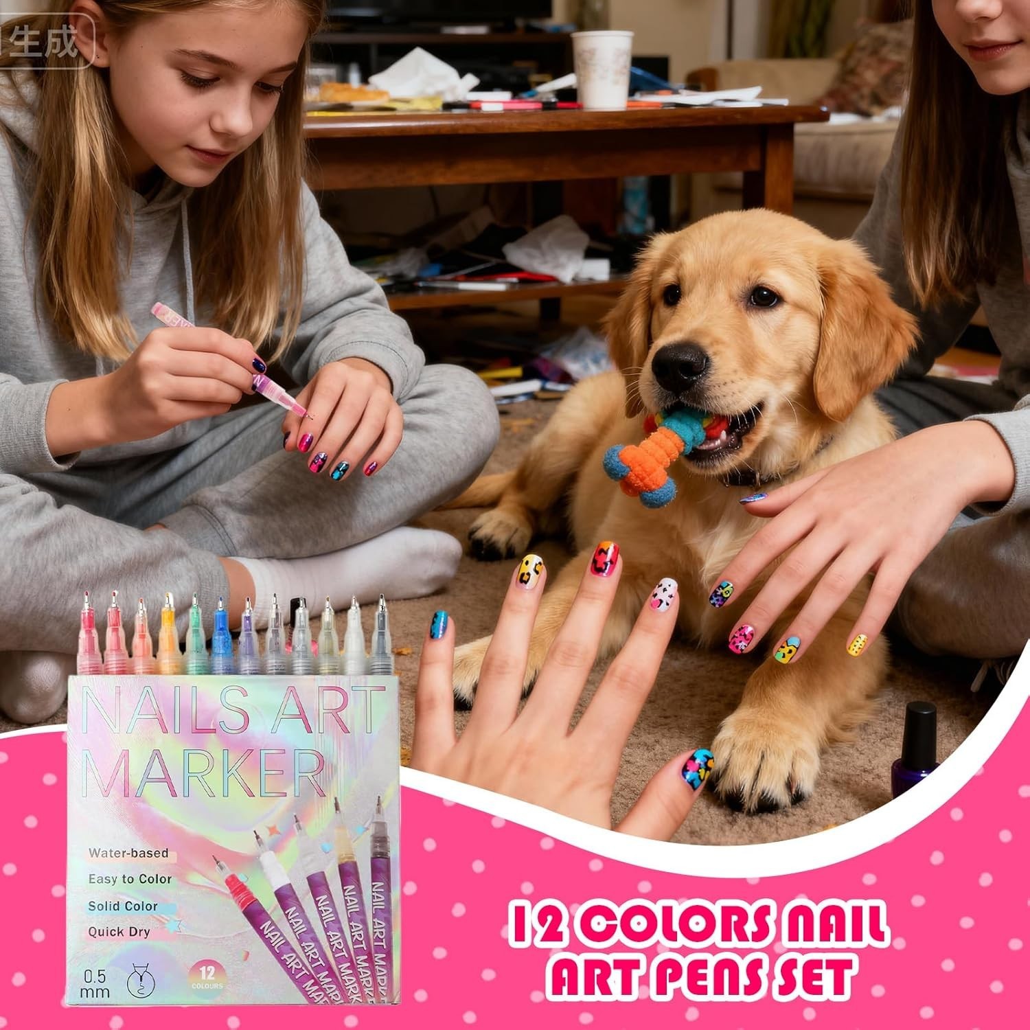 Nail Markers, Fingernail Pens with Dotting Tips, Art Marker for Women, 12 Colors