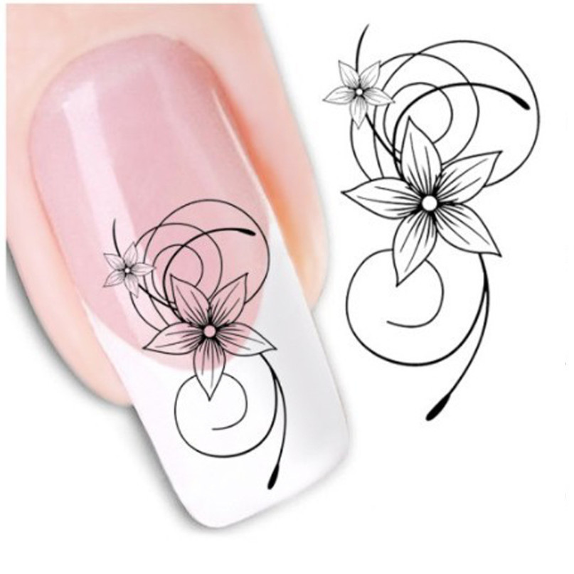 Nail Art Water Transfer Stickers Flower Red Ribbon Bowknot Decals Tips NS39