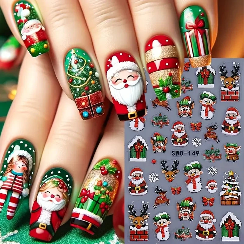 Nail Art Stickers Decals 🎄 Christmas Santa Reindeer Elf Xmas Nails Festive Cute