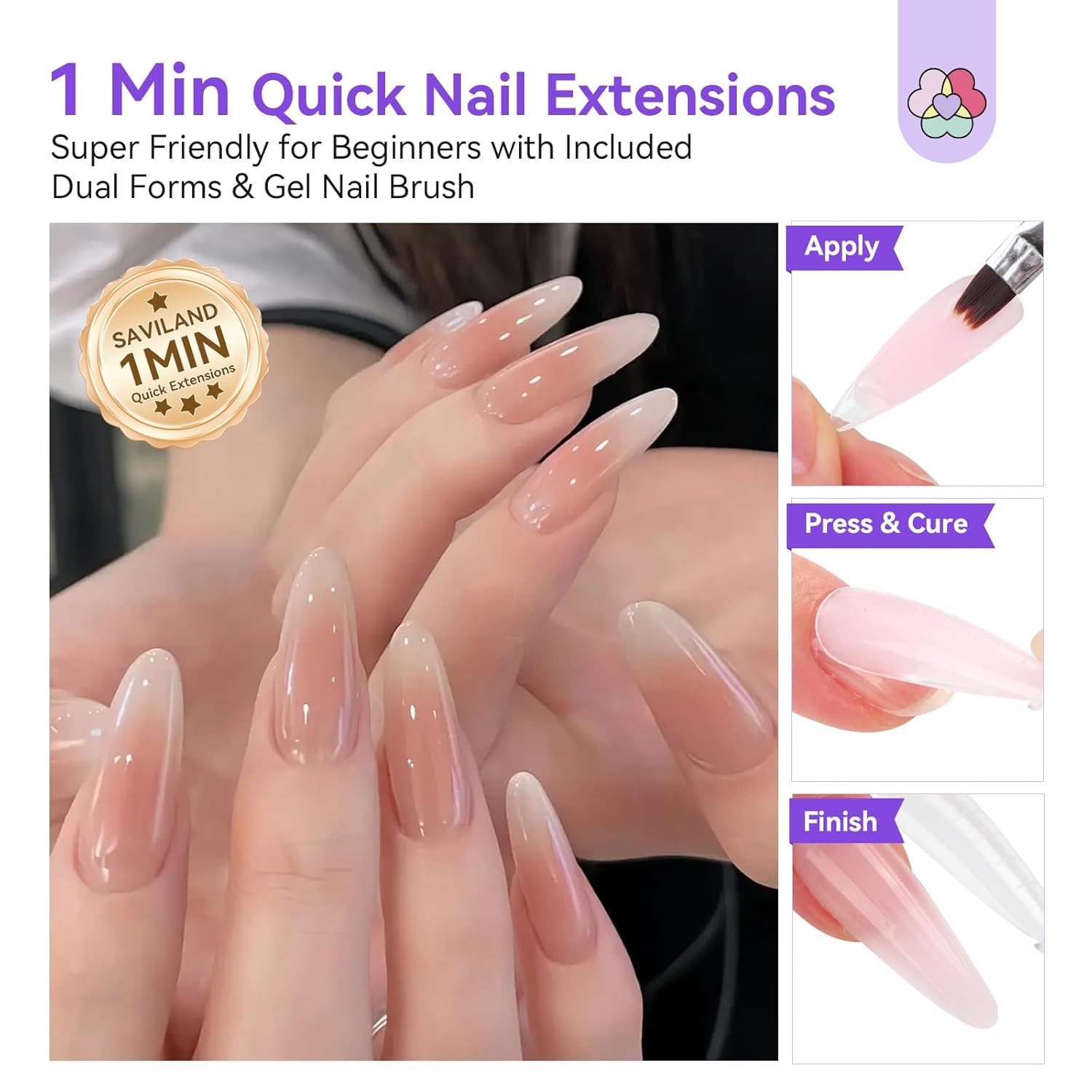 Poly Gel Nail Kit Starter with UV Lamp, 4 Colors Clear & Natural, 28-Day Wear