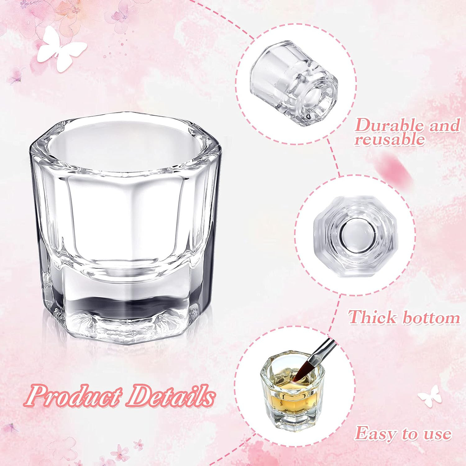 12 Pieces Dappen Dishes for Acrylic Nails Monomer Liquid Powder Glass Cups Clear