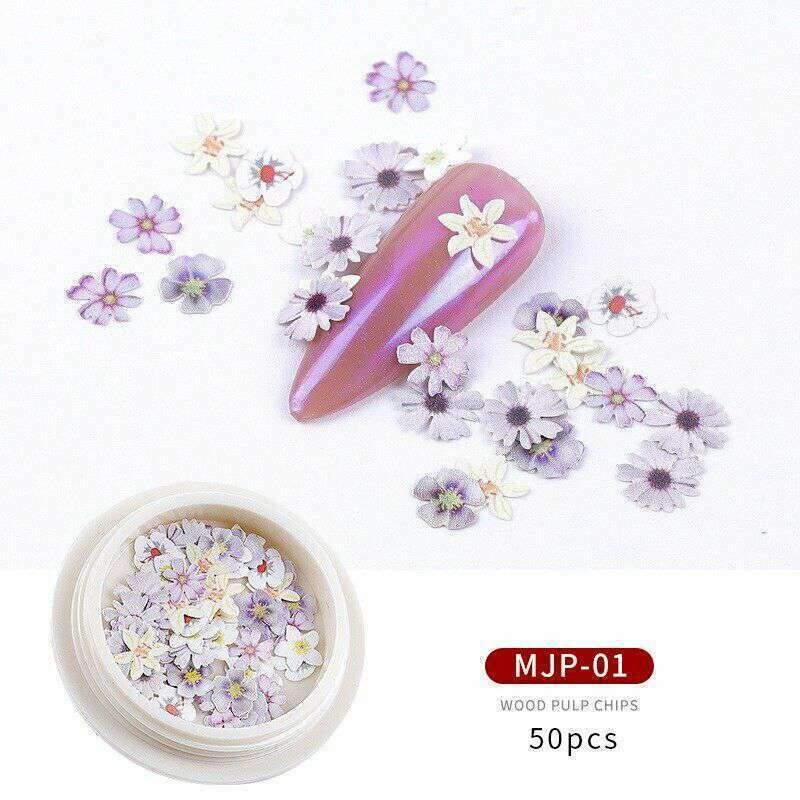 Nail Art Slice Flakes 50Pcs Decor Decoration Summer Flowers Gel Nail Polish Tips