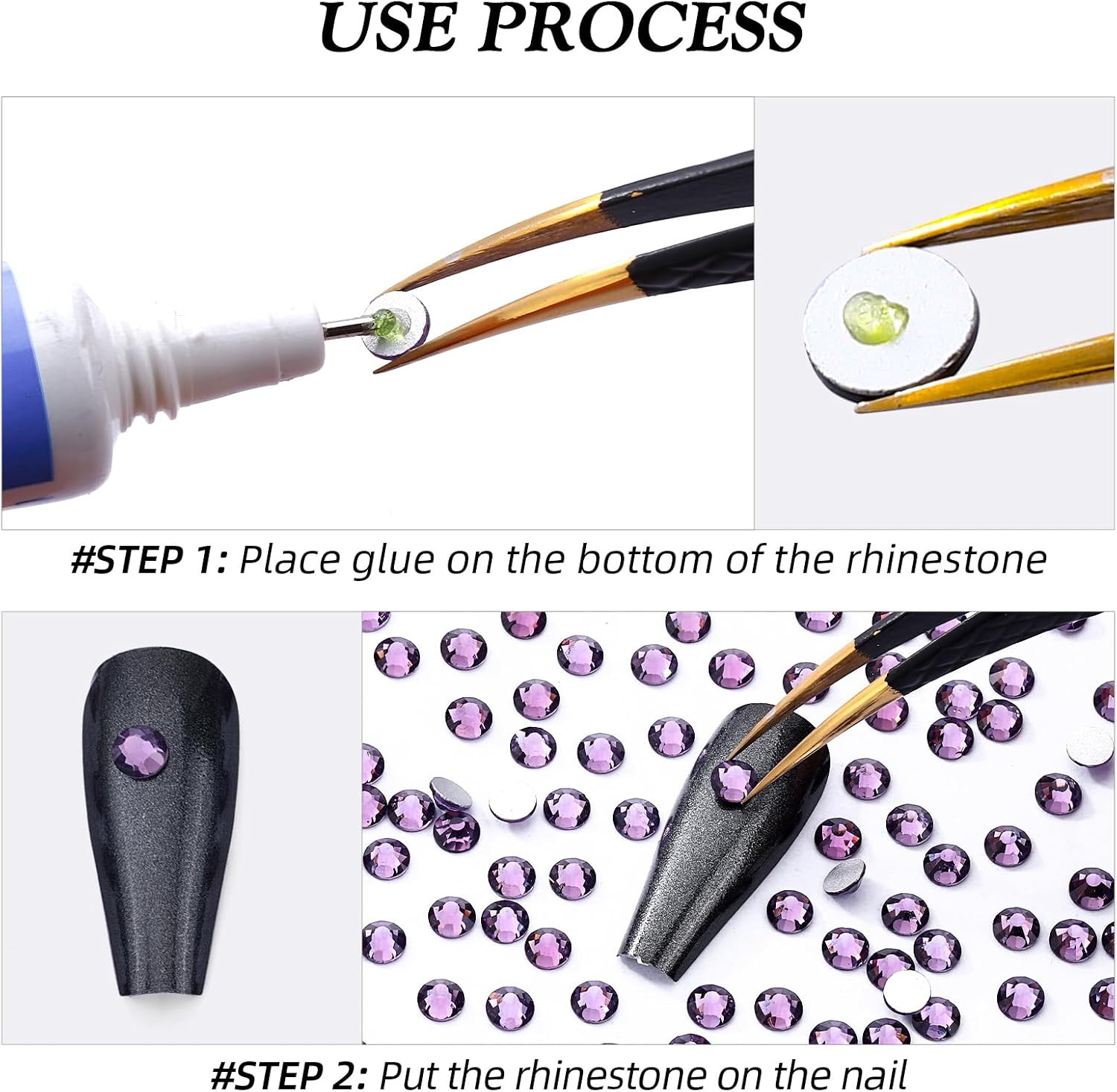 Tanzanite Flatback Rhinestones, Glass Rhinestones for Nail Art and Craft, Glue F