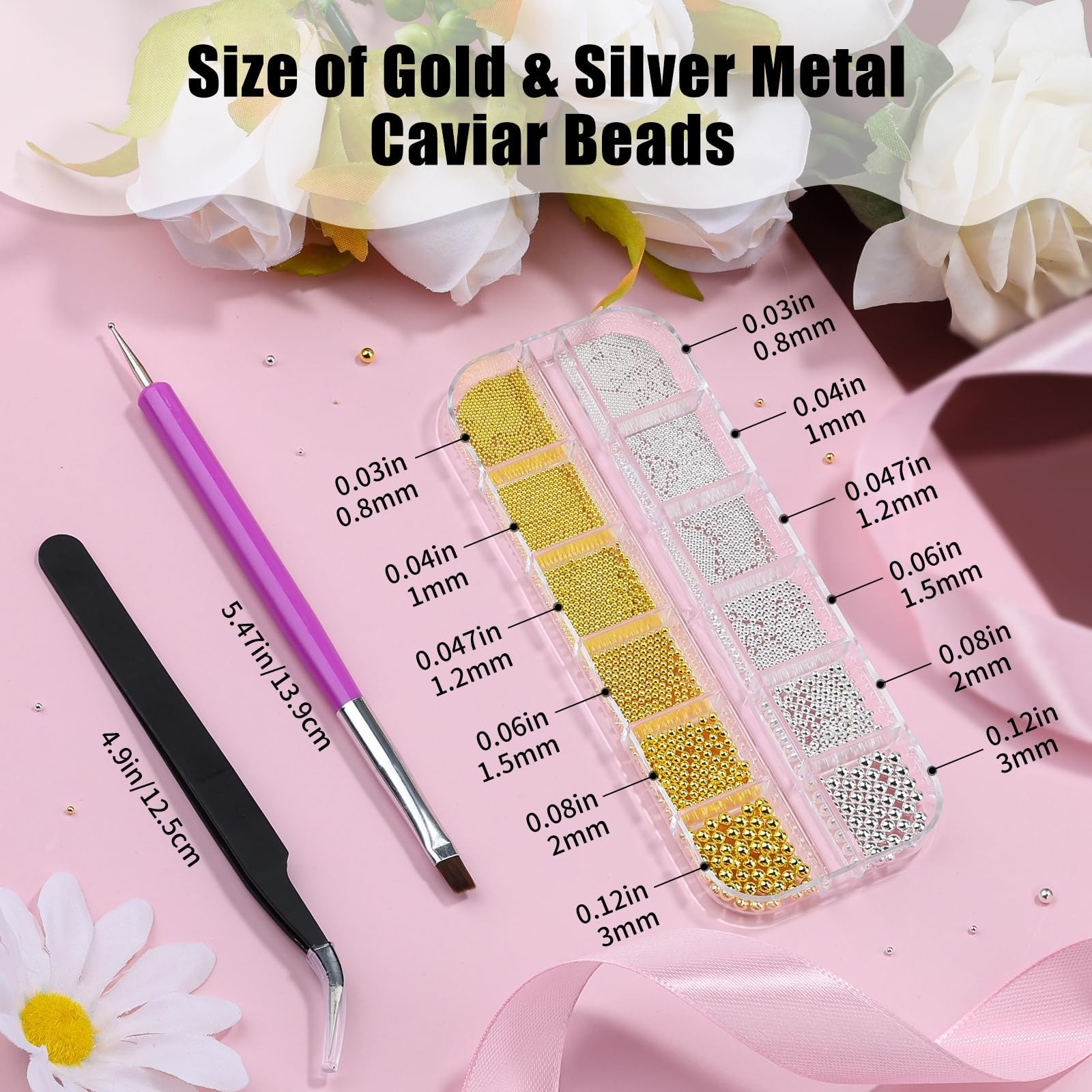 3D Mini Metal Caviar Nail Beads – Gold Silver Alloy Nail Art Charms