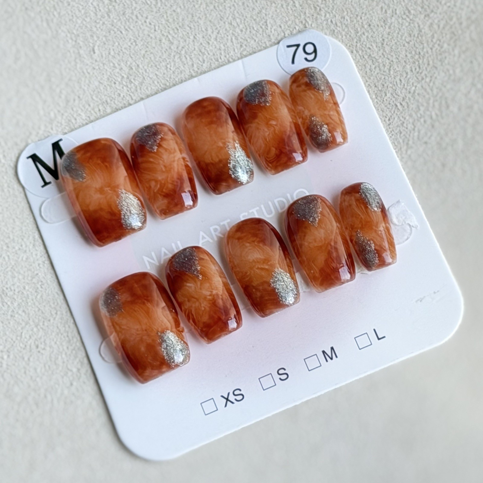 Unique Handmade Press-On Nails Size M | One of a Kind Set, Reusable 79