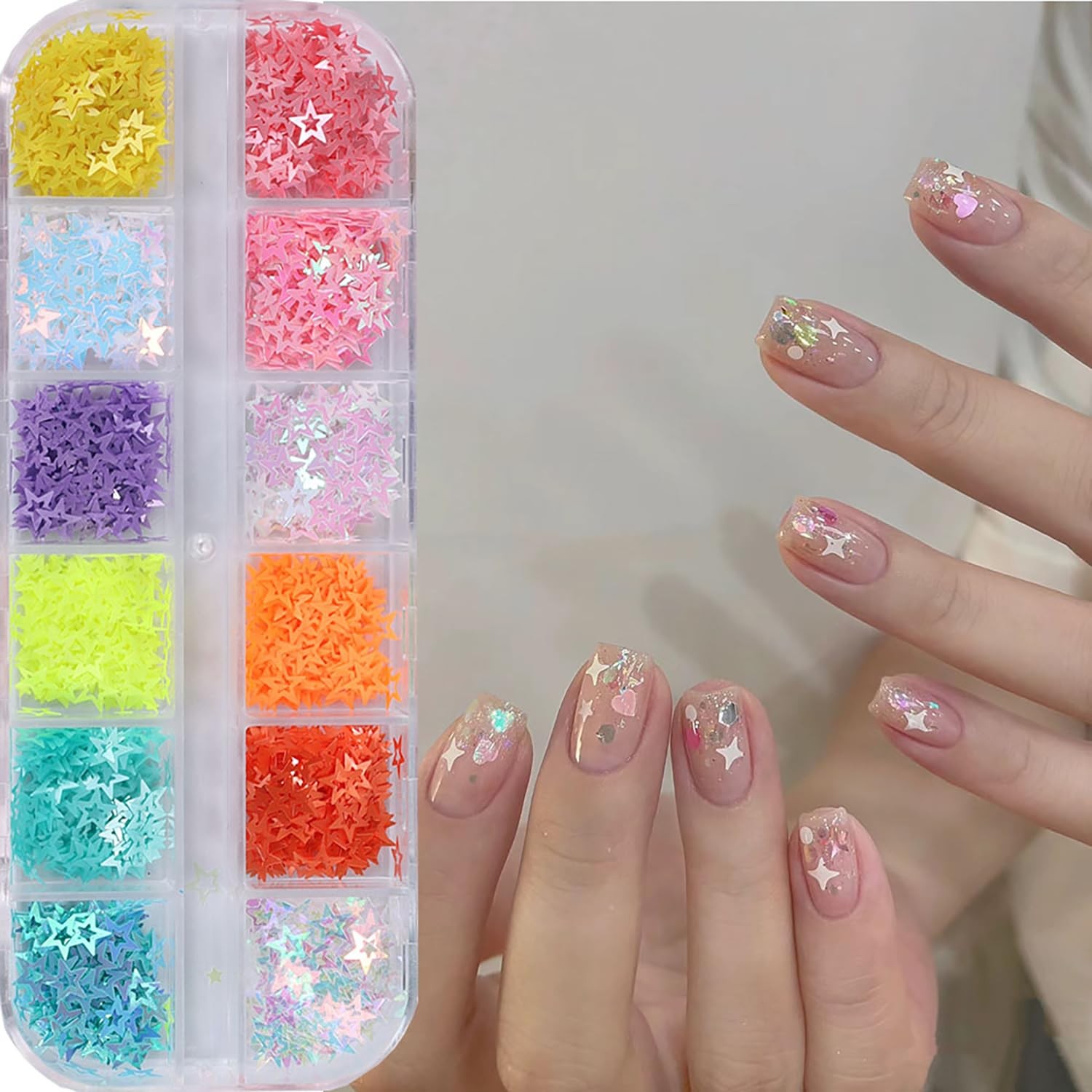 Hollow Stars Nail Art Sequins, 3D Colorful Hollow Five-Pointed Star Nail Glit…