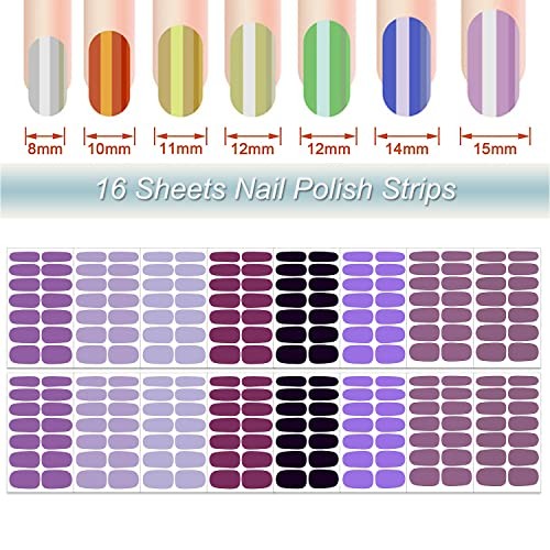 16 Sheets Nail Wraps for Women Nail Polish Strips Solid Color Self Purple
