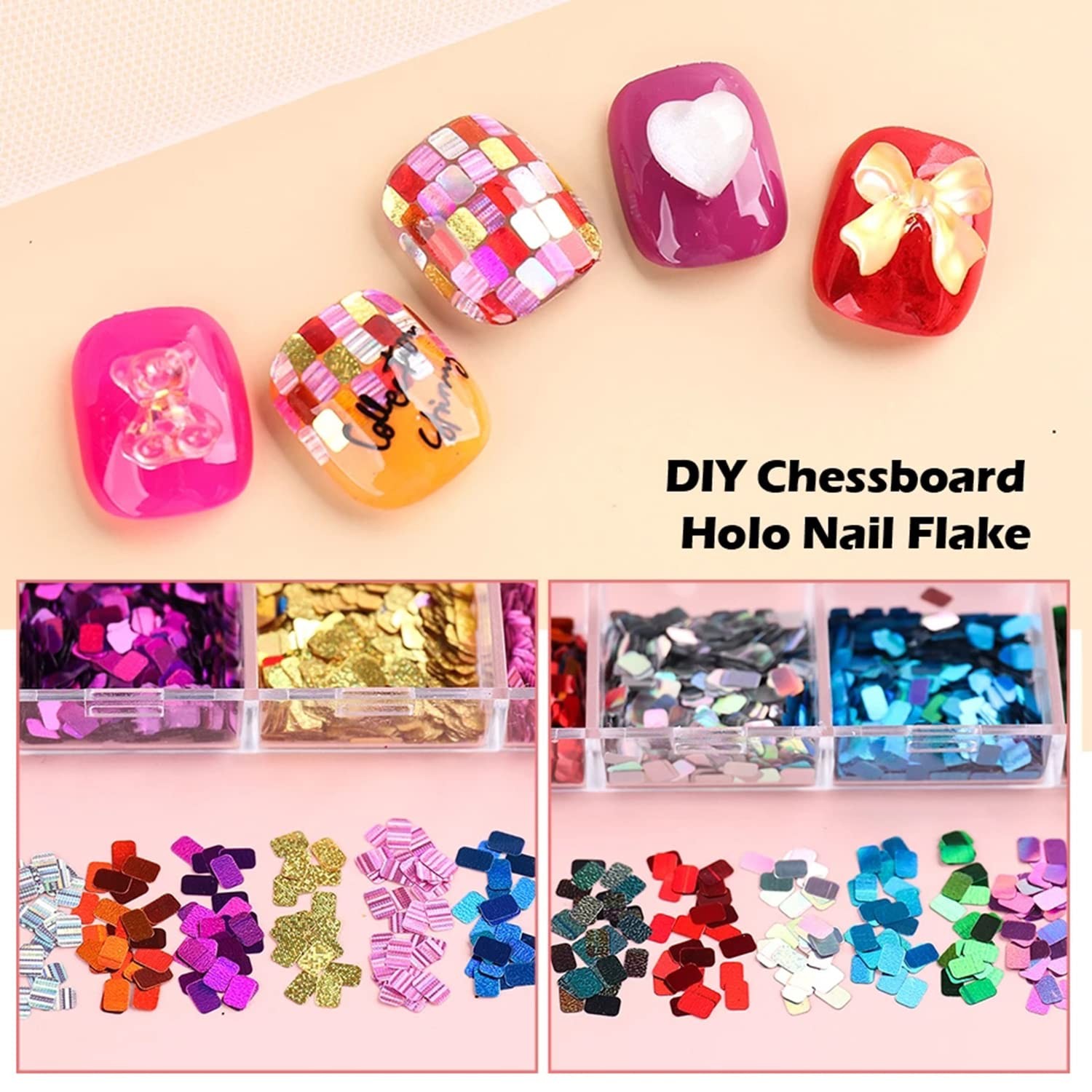 Holographic Square Glitter Flakes, 12 Colors Rectangle Sparkly 12 colors