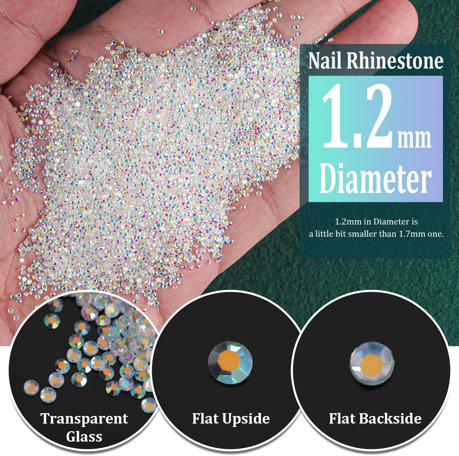 Tiny Nail Rhinestones 15000PCs 1.2mm Ultra Mini Pixie AB Glass Crystals for N…