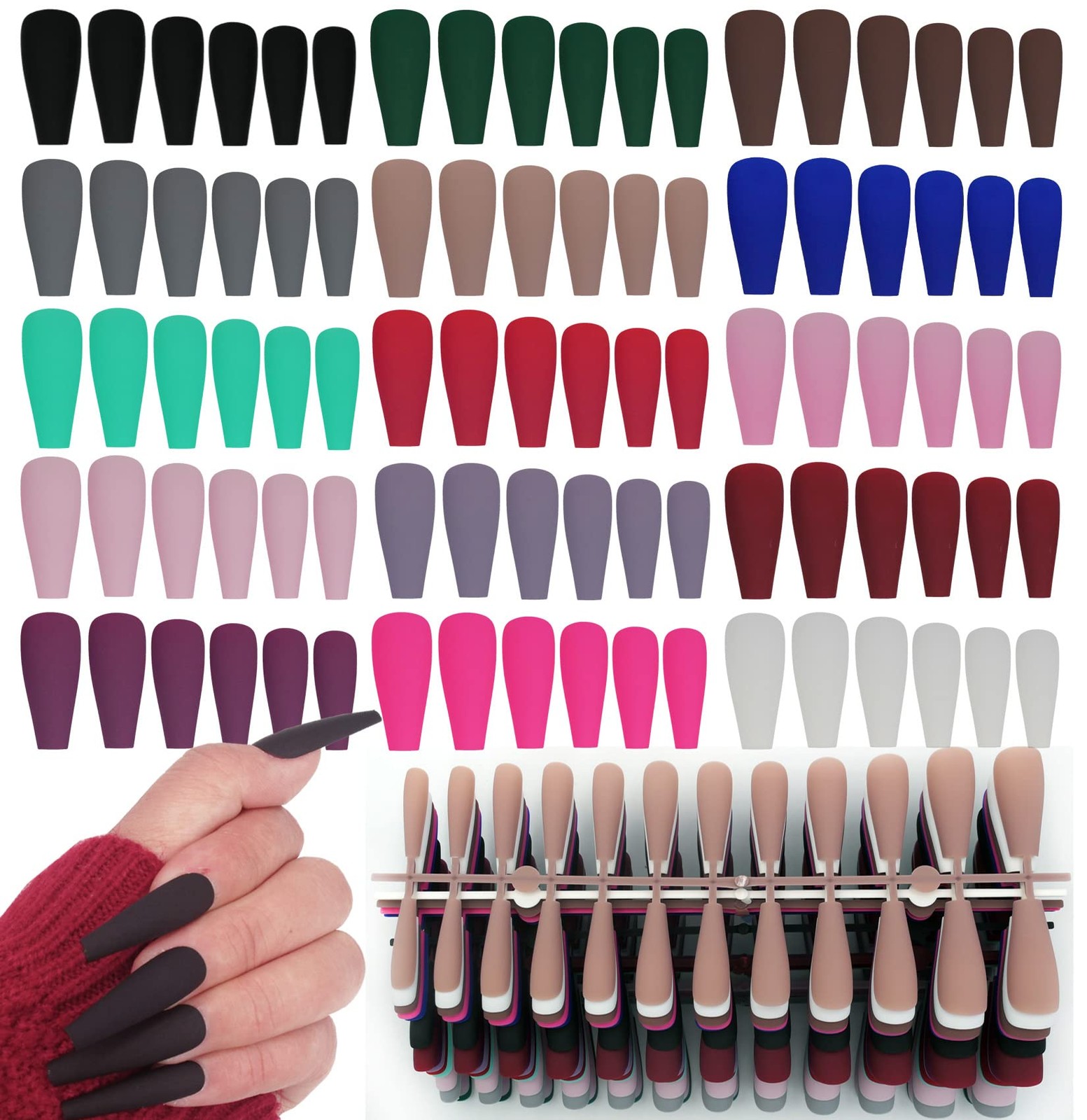 LoveOurHome 360pc Christmas Matte Coffin Press on Nails Long Black Fake Nails…
