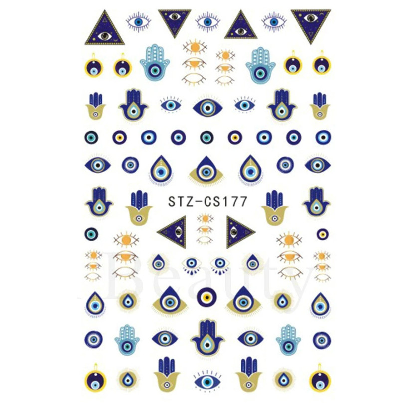 3D Nail Art Stickers Decals French Transfers Wavy Swirls Evil Eye Crackle NS39