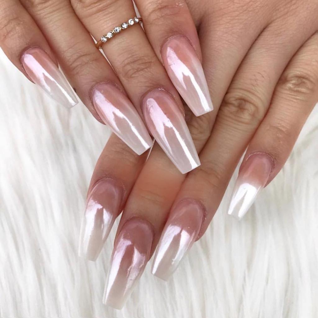 Translucent White Nail Shimmer Pearl Chrome Powder Mirror Effect Glazed Donut UK
