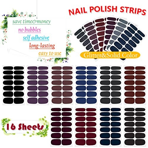 16 Sheets Dark Nail Wraps Solid Color Nail Polish Stickers Luxury Dark Style