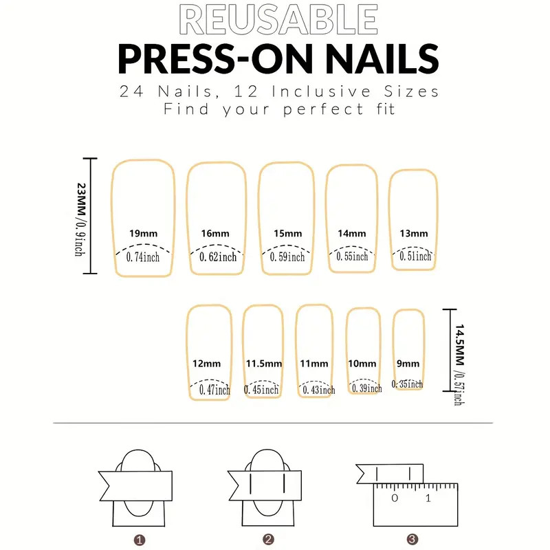 24pcs Medium Blue French Fake Nails, Golden Glitter Butterfly Press On Nails