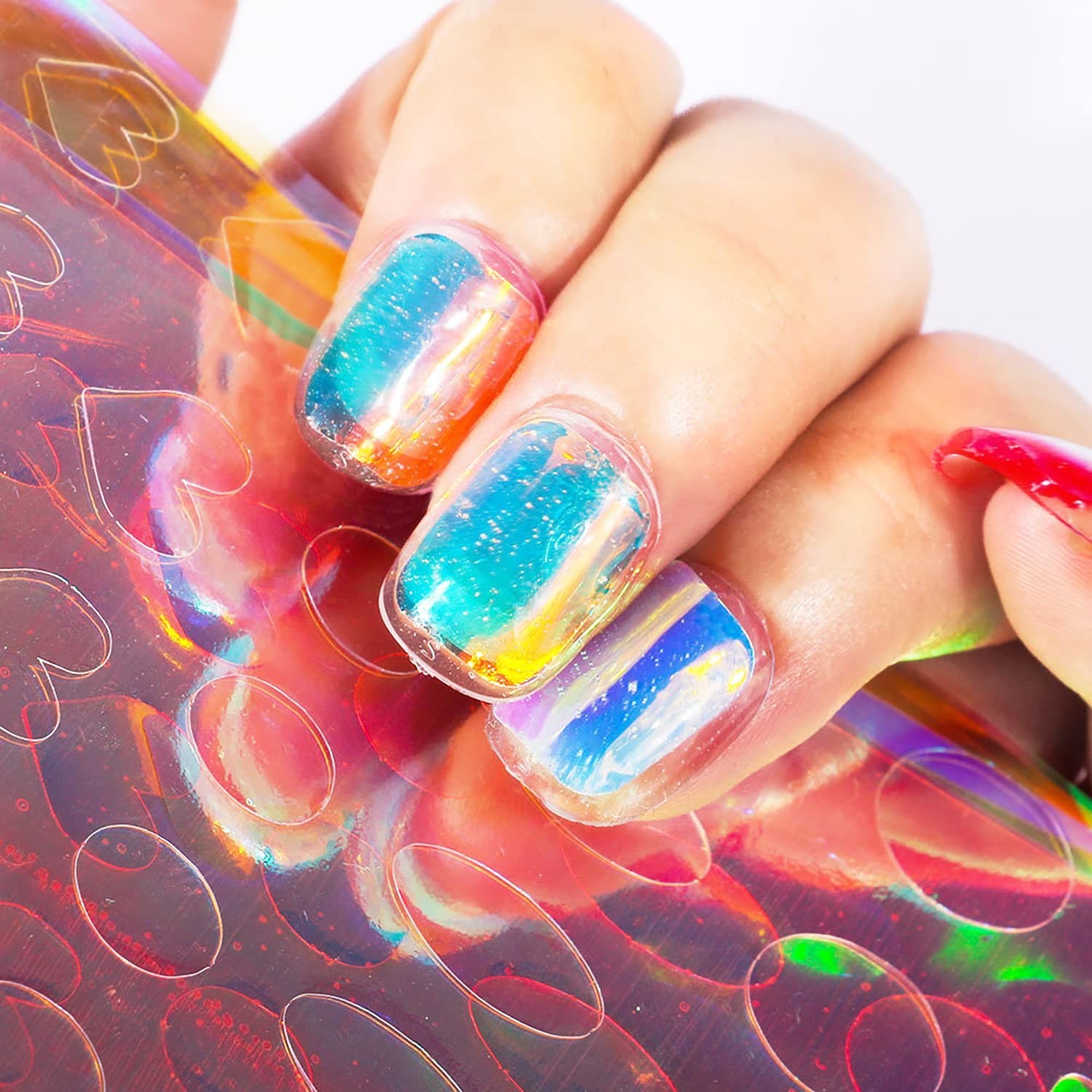 11 Sheets Aurora Nail Foil Stickers Holographic Iridescent Cellophane Nail Ar…