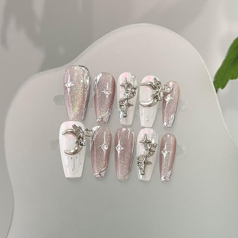 Advanced Purple Rainbow Cat’s Eye Manicure Press-on Nails Reusable Pink Flash