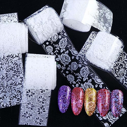 10 Rolls Black White Flower Nail Foil Transfer Sticker Kit Lace Nail Foil
