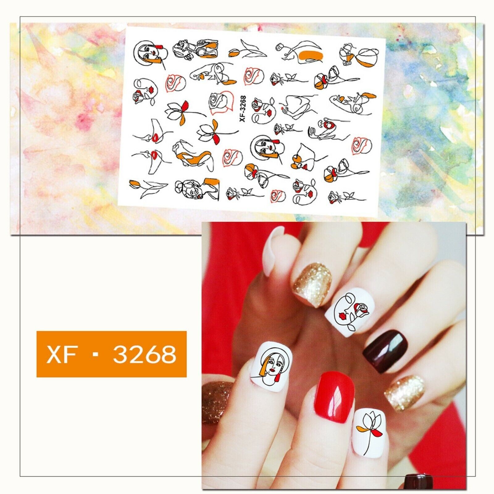 Nail Art 3D Stickers SEX ABSTRACT GIRL Silhouette Contour Face Rose XF3268 NH15