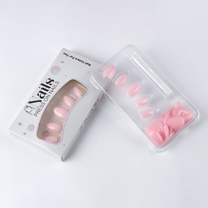 32Pieces Pink Fake Nail Short Oval Design ABS Artificial Nail for Weddings,