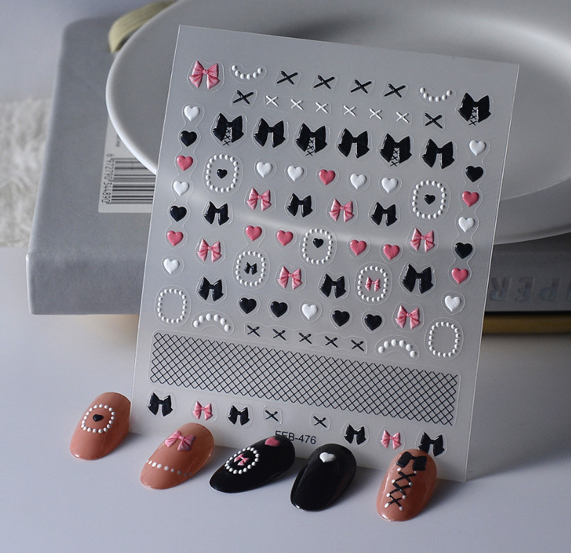 5D Rose Flower Love Heart Bowknot Valentine Nail Stickers Self-adesive NH23