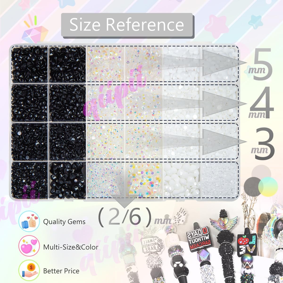 2-6mm 3 Color Neutral Series Jelly Resin Rhinestones w B7000 Glue for Bedazzl…