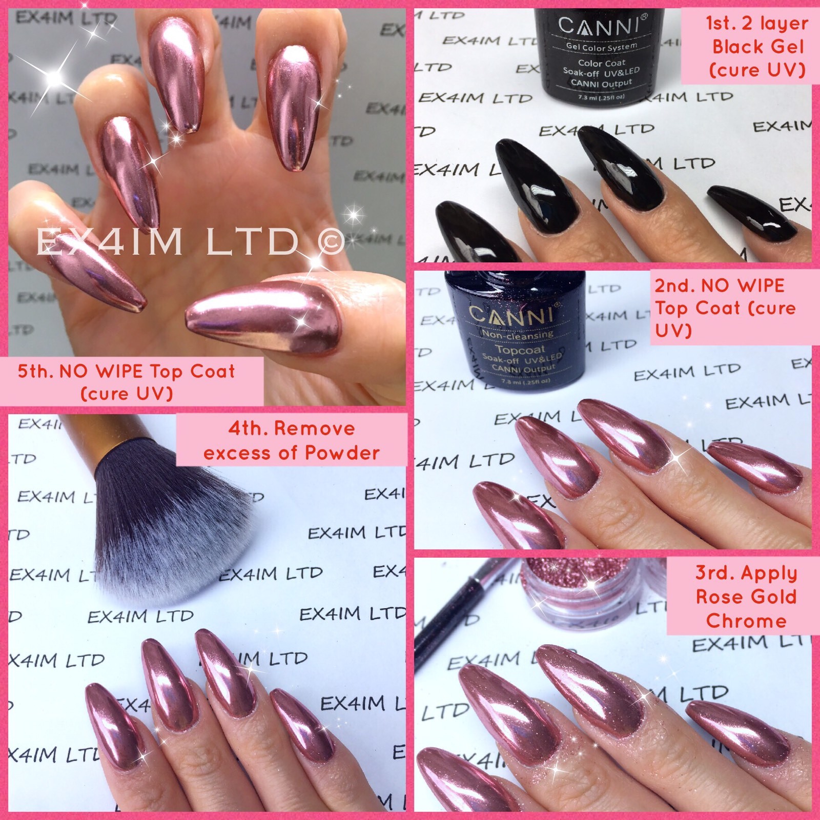 Rose Gold Mirror Nail Powder 100% Real Chrome Effect Pigment Metallic Shine UK