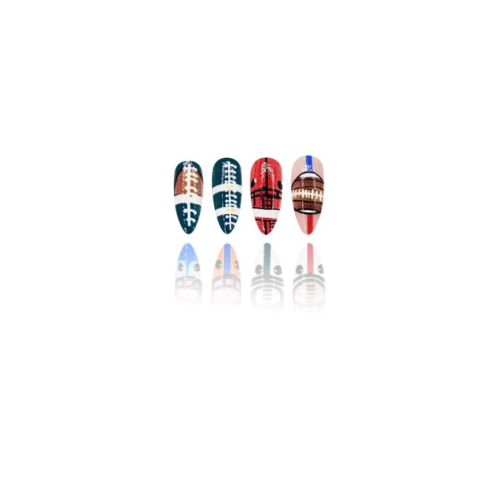 Football Press on Nails Medium Almond Fake Nails Acrylic Cute Football Helmet…